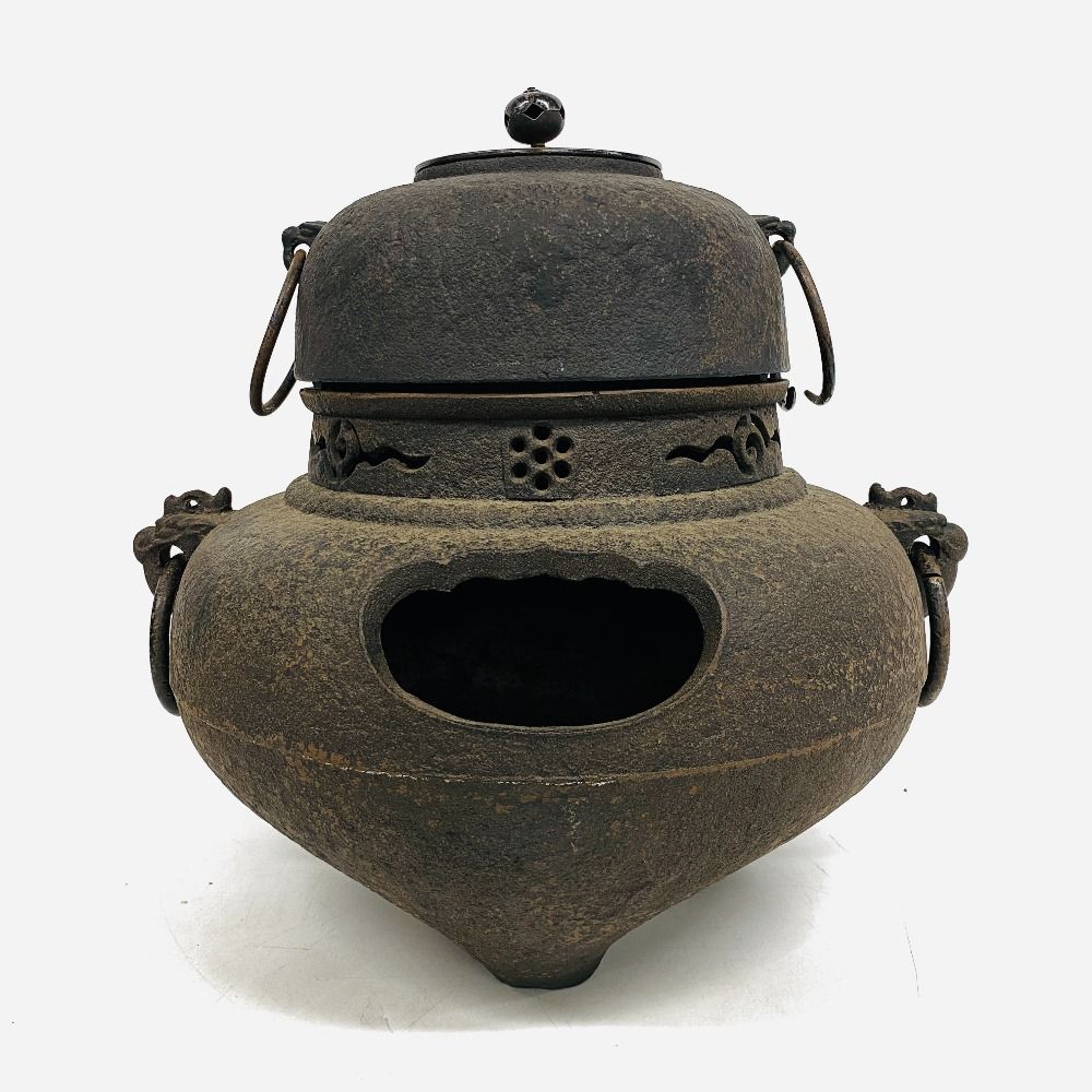 茶道具 茶釜 炉釜 風炉釜 釜鐶 絵柄無し 作家不明 古道具 骨董 持ちて有り