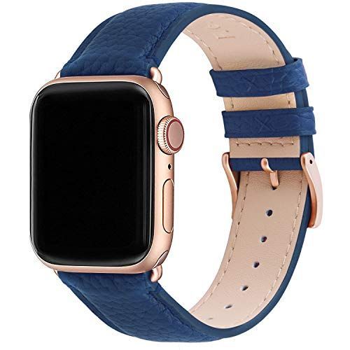 ダークブルー+ローズゴールドバックル_42mm44mm45mm アップルウォッチ バンド Apple Watch バンド アップルウォッチベルト 本革 装着簡単 保護ケース付き レディース メンズ 123456789SESE2UltraUltra2シリ