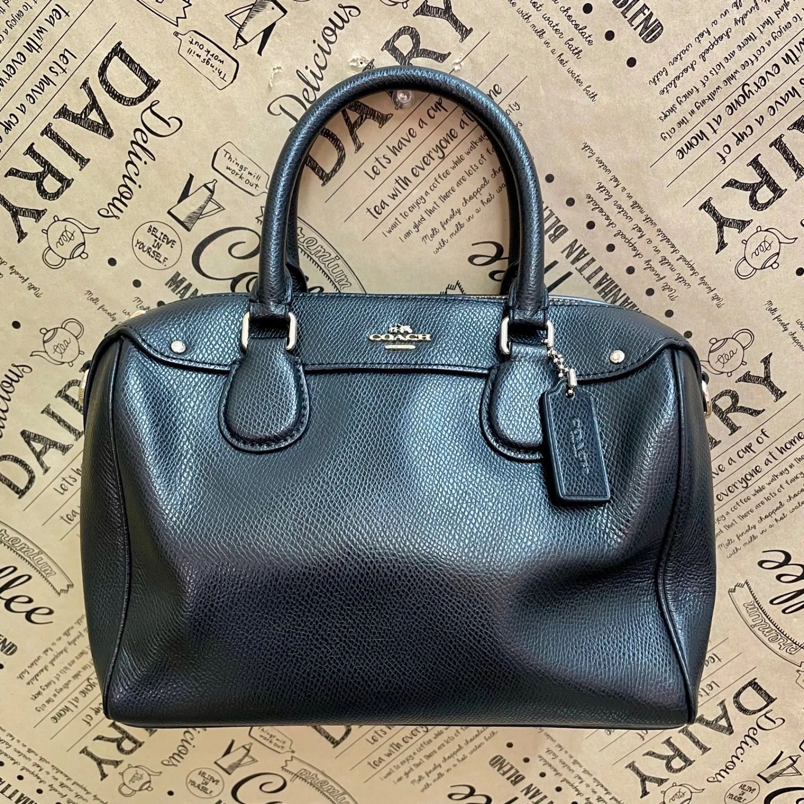 コーチ ハンド ショルダー ミニボストンバッグ 革 黒 ポシェット FX197