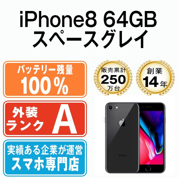 バッテリー100% 【中古】 iPhone8 64GB スペースグレイ SIMフリー 本体