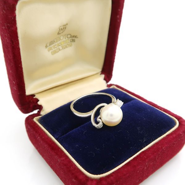 K.MIKIMOTO パールリング 8.3mm ダイヤモンド WGK14 ホワイト
