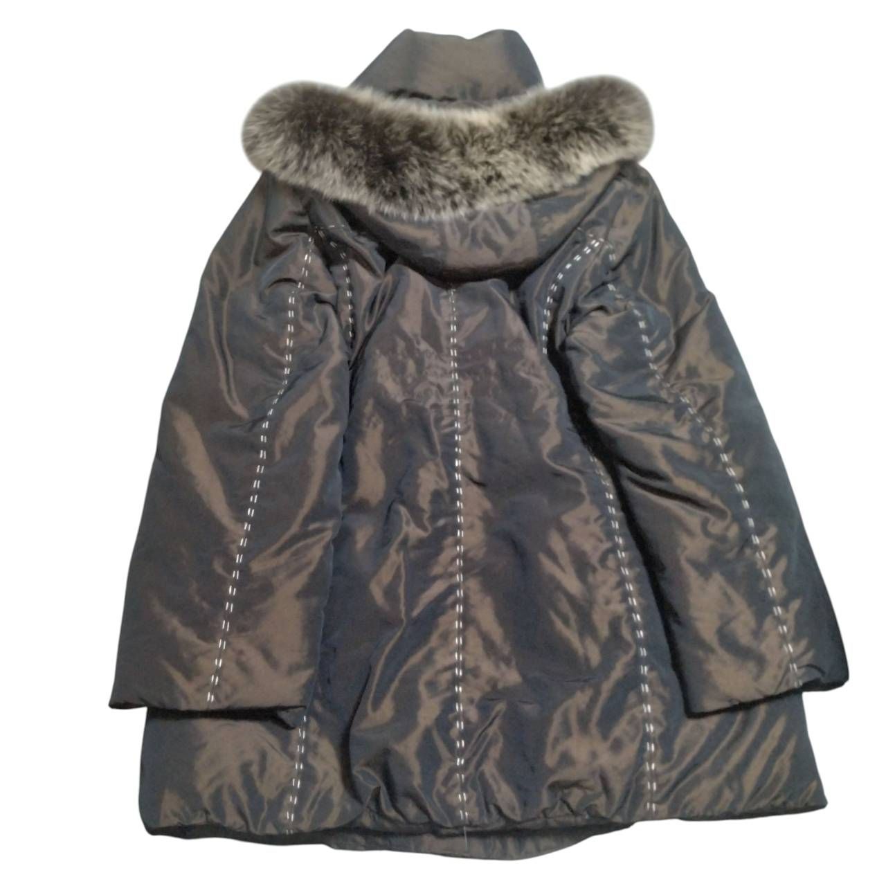 Z1444 BALMAIN バルマン ロングダウンコート フード付き 毛皮 ブルー