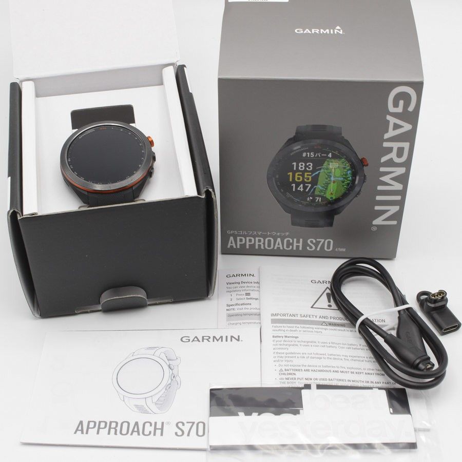 【美品】GARMIN Approach S70 47mm Black 010-02746-22 スマートウォッチ アプローチ ゴルフ ガーミン 本体