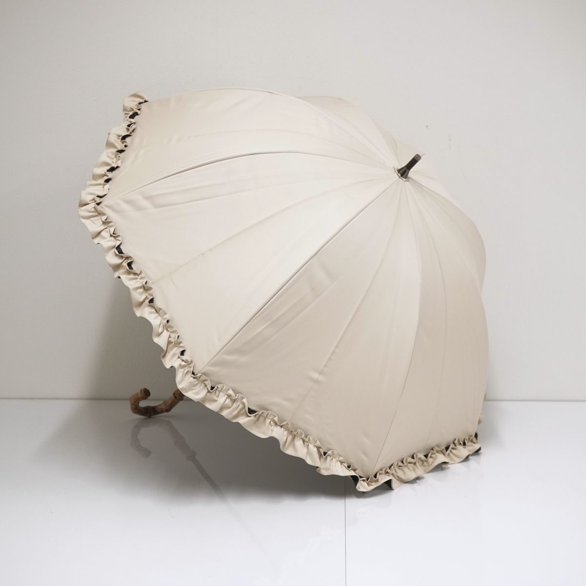 日傘 芦屋ロサブラン 完全遮光日傘 USED品 ベージュ フリル