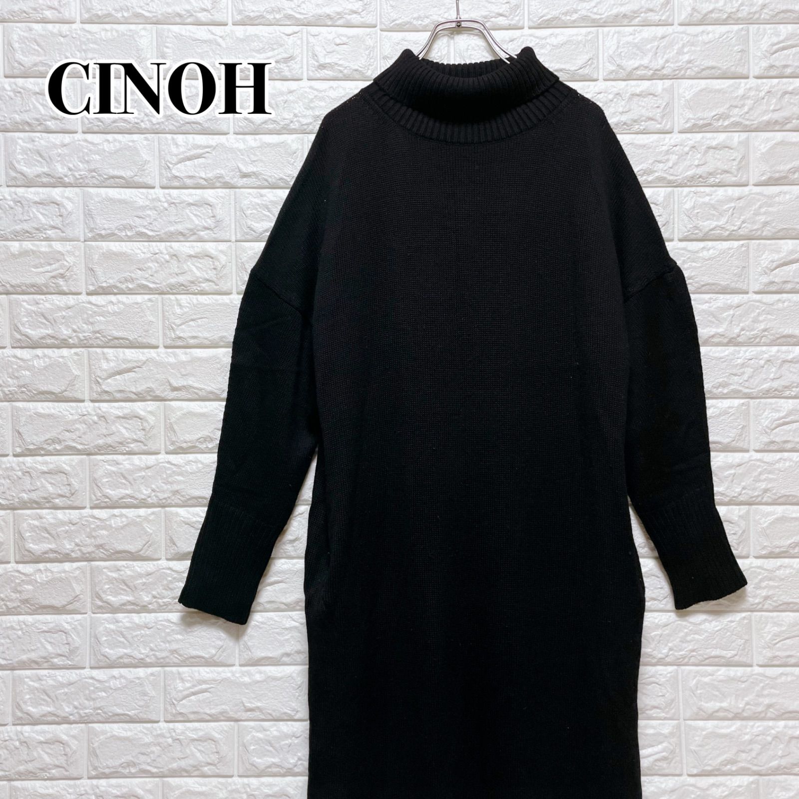 CINOH チノ ニットワンピース フリーサイズ ブラック 黒 ウール100 