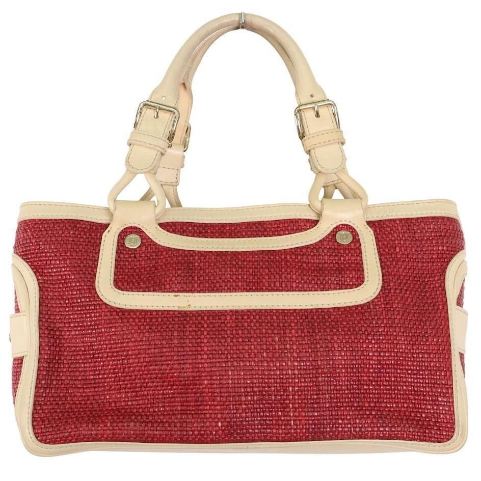 CELINE セリーヌ ハンドバッグ ブギーバッグ 手提げ ストロー ツイード 編み込み 赤 収納袋 トリオンフボタン 通勤通学 旅行 レディース