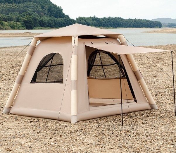 テントファミリーキャンプダブルアウトドアキャンプ雨の季節厚い防水の風防布プロ取り付けが簡単B 1124 (カラーはブルー。) テント キャンプ 屋外全自動防雨キャンプ肥厚家族二層アルミポール