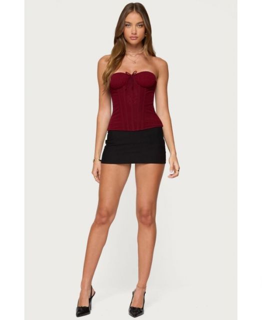 送料無料 アディクテッド レディース シャツ トップス Women s Guinivere Smocked Strapless Corset Burgundy