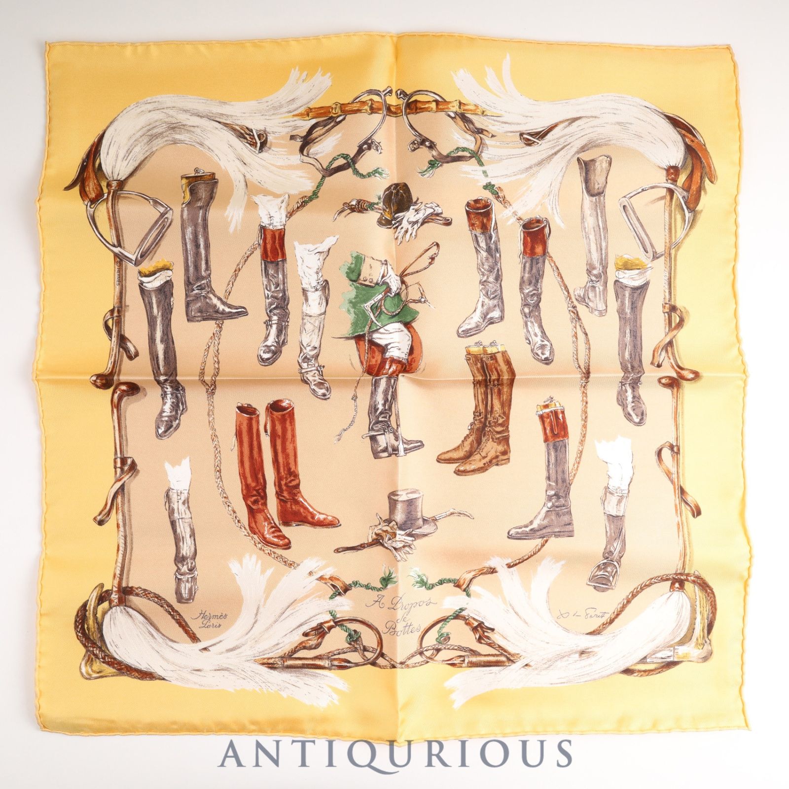 HERMES カレ45 スカーフPropos de Bottes ブーツについて Hermes Scarf Carre 45 A PROPOS DE BOTTES Boots Pattern SILK