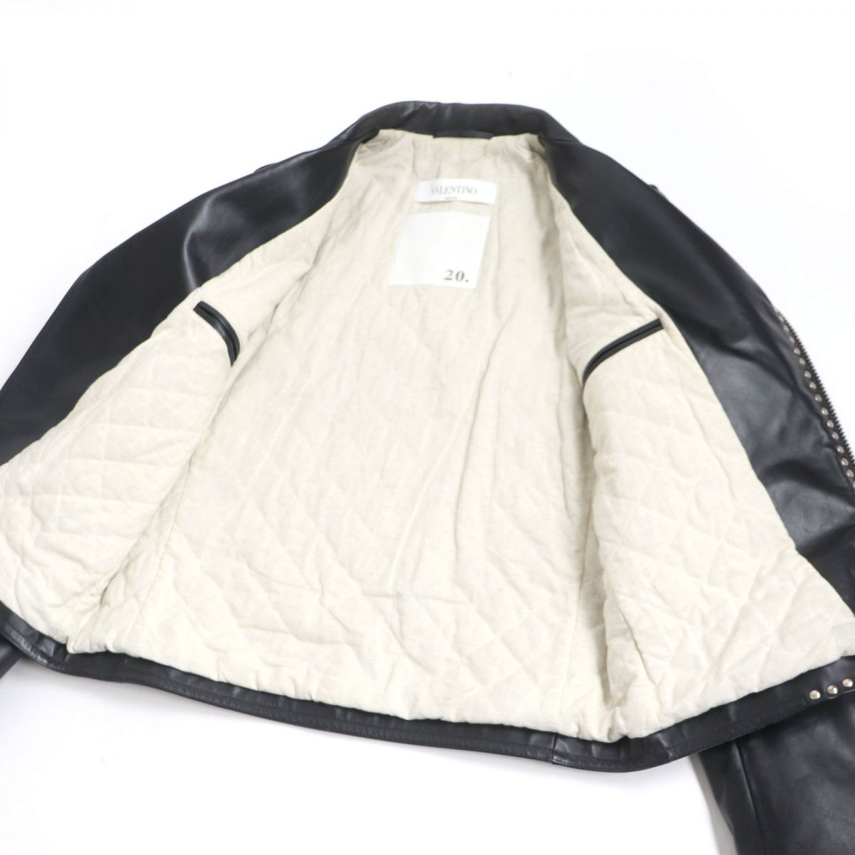 極美品▽ヴァレンティノ NV3NA05P4D3 ロックスタッズ 中綿 WZIP レザー 