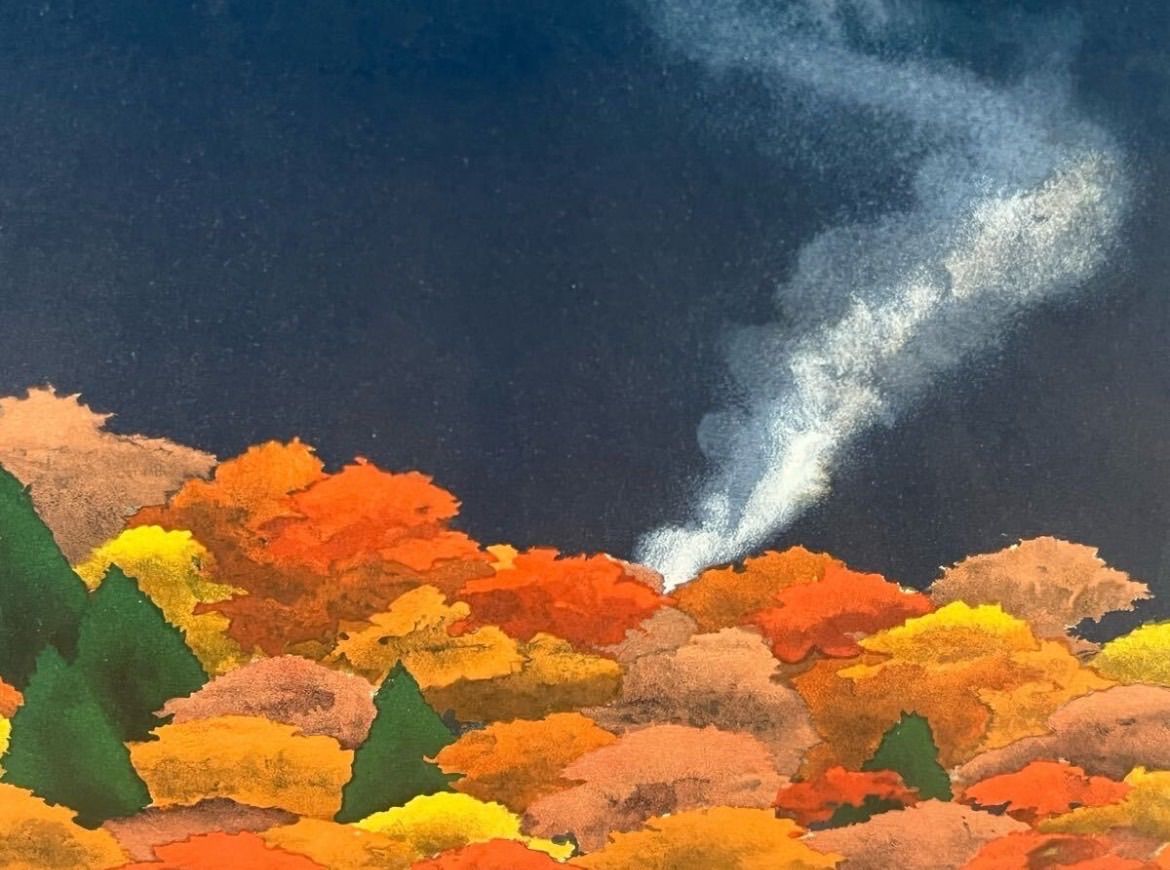 内田正泰「炭焼小屋の秋」リトグラフ 直筆サイン入り 額縁入り 風景画 紅葉 内田正泰「炭焼小屋の秋」リトグラフ 直筆サイン入り 額縁入り