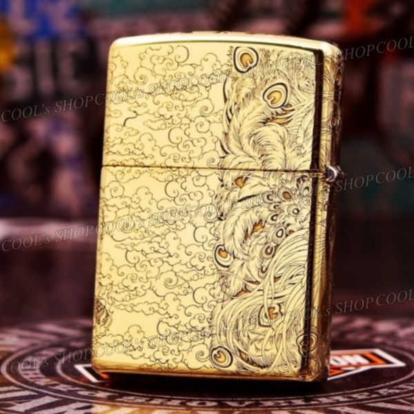 昇り龍 鳳凰 四面総彫り オイルライター ZORRO ゴールド zippo 金 