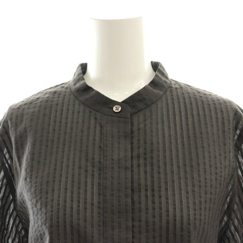 エブール 22AW シルクストライプバンドカラーシャツ ブラウス 七分袖 38 22AW シルクストライプバンドカラーシャツ ブラウス 七分袖 38