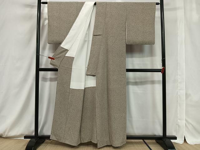 平和屋着物▽江戸小紋　単衣　縞　万筋　煎茶色×白色　正絹　逸品　DAAV9949sf 平和屋着物▽江戸小紋 単衣 縞 万筋 煎茶色×白色 正絹