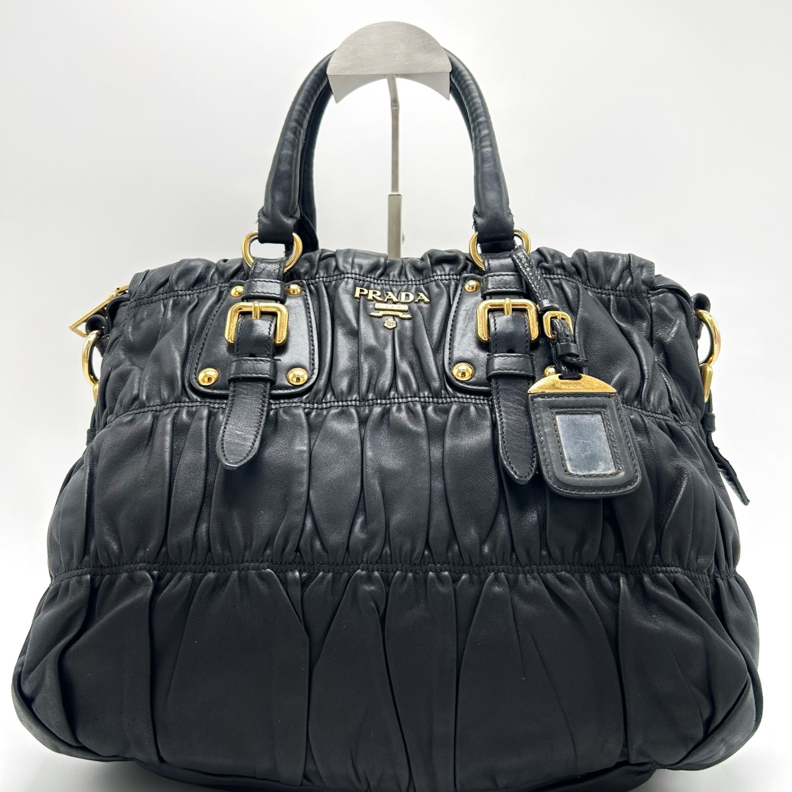 美品 PRADA プラダ ギャザー トートバッグ ショルダー 2way 肩掛け 斜 