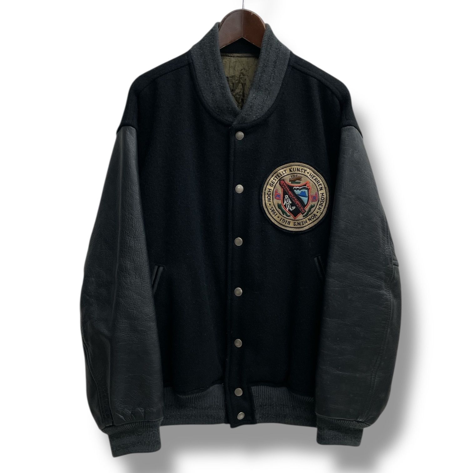 MEN S BIGI SPORTS メンズビギスポーツ 袖革 メルトンウールスタジャン ジャケット アウター オールド ビンテージ レトロ ブラック 黒 サイズL メンズ 秋 ゴーゴー古着久喜倉庫店 No.1139Y