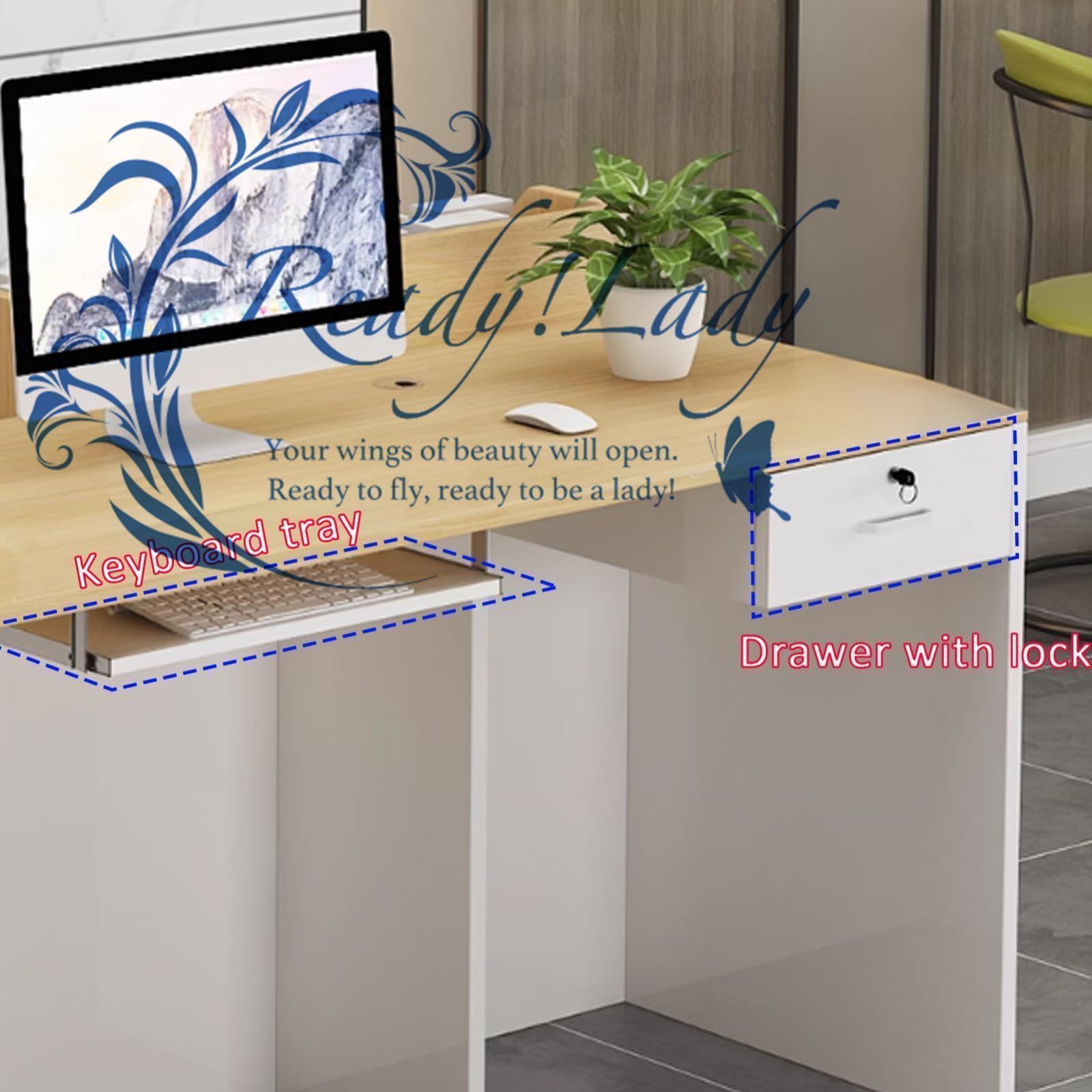 ディスプレイ棚付きフロントデスク 鍵付き引き出し付き受付カウンター