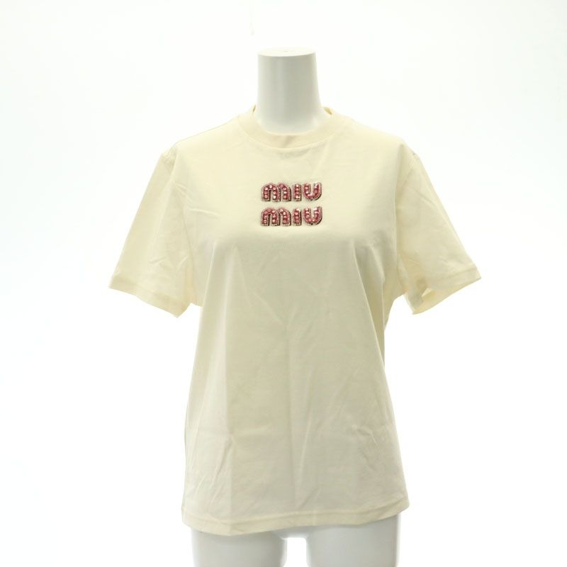 ミュウミュウ miumiu 23AW ロゴビジューTシャツ カットソー 半袖