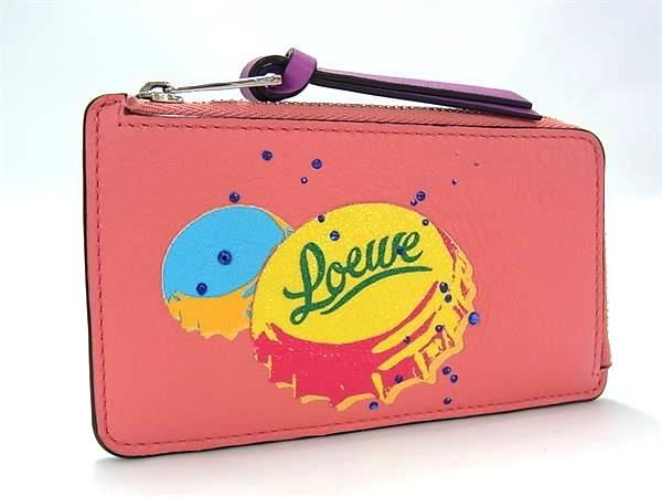LOEWE ロエベ アナグラム パウラズイビザ レザー 小銭入れ コインケース カードケース カード入れ ピンク系 BM6930