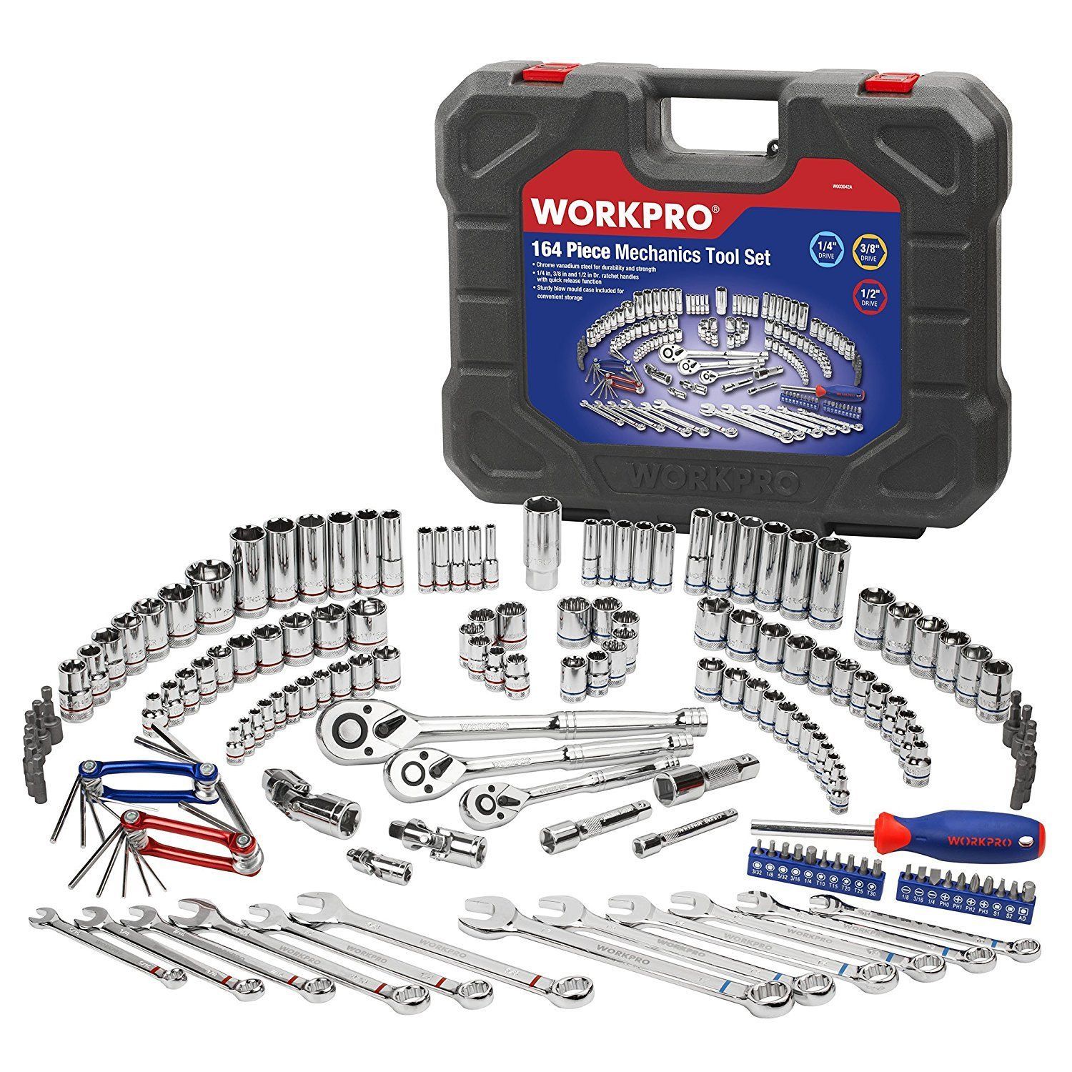 インチ工具セット ハーレー ラチェットレンチ 自動車 ソケットレンチセット バイク 整備 WORKPRO メンテナンス 164点組