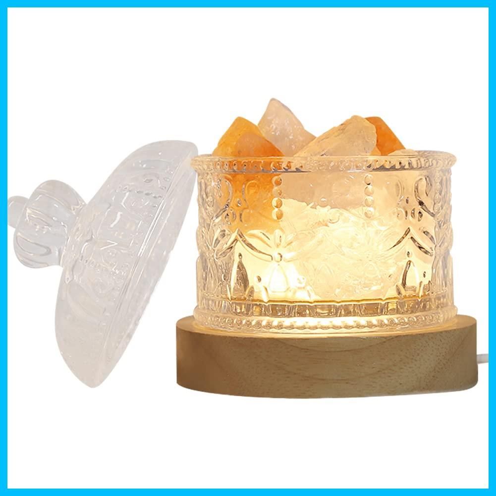 HIGHAWKアロマランプ ベッドサイド ライト クリスタル LED ガラス瓶 睡眠ライト 蓋付き 岩塩ランプ usb アロマ用 照明 空気浄化 ランプ台座 ホワイト オレンジ岩塩