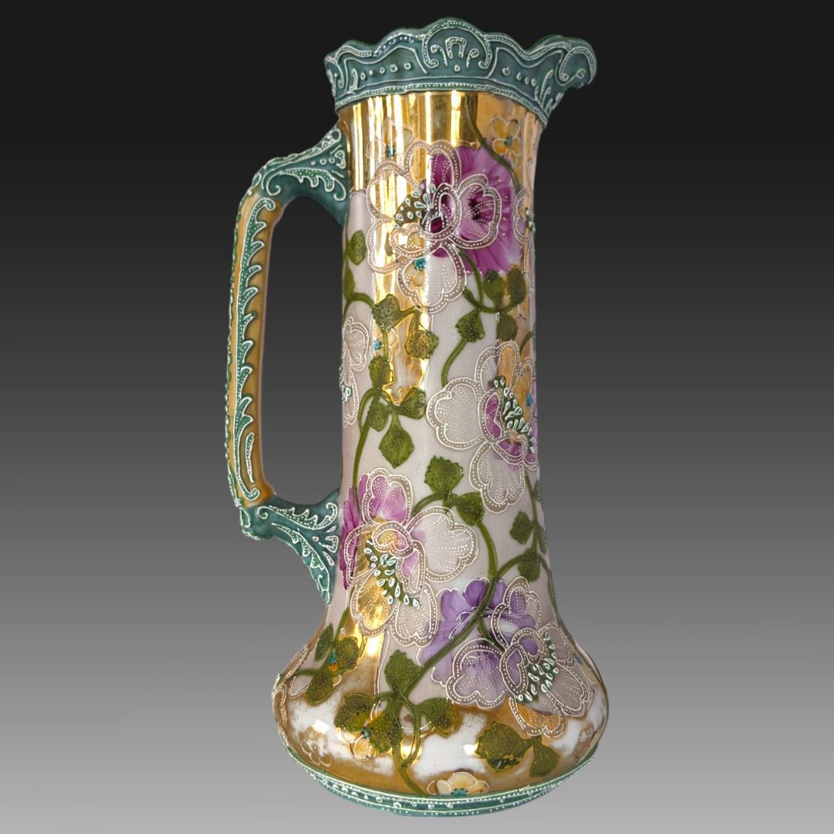 里帰りオールドニッポン】一陳盛り上げ 花文様 金彩アール