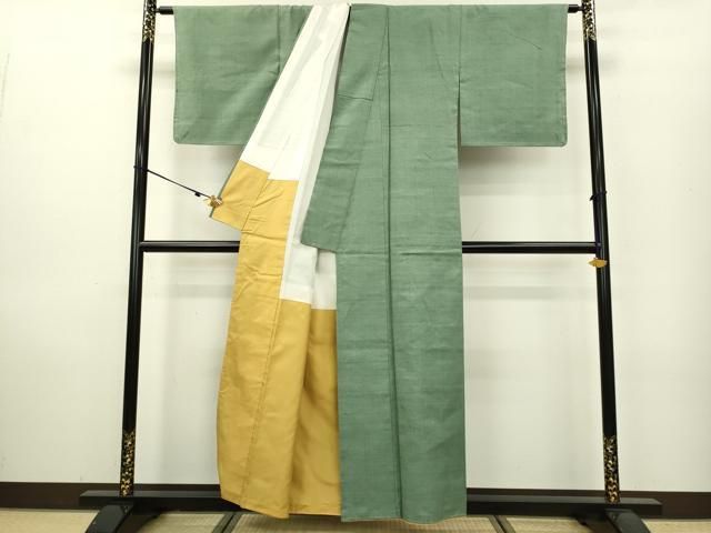 平和屋着物○結城紬 色無地 鴇浅葱色 正絹 逸品 CAAV6564vf