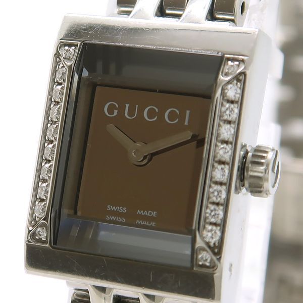 【美品】グッチ Gフレーム スクエア ダイヤ  128.5 レディース腕時計 GUCCI Gフレーム 128.5 スクエア ダイヤベゼル レディース