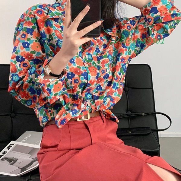 あり 柄シャツ フラワー柄 レトロ 長袖シャツ オーバーサイズ 春 あり 柄シャツ フラワー柄 レトロ 長袖シャツ オーバーサイズ 春