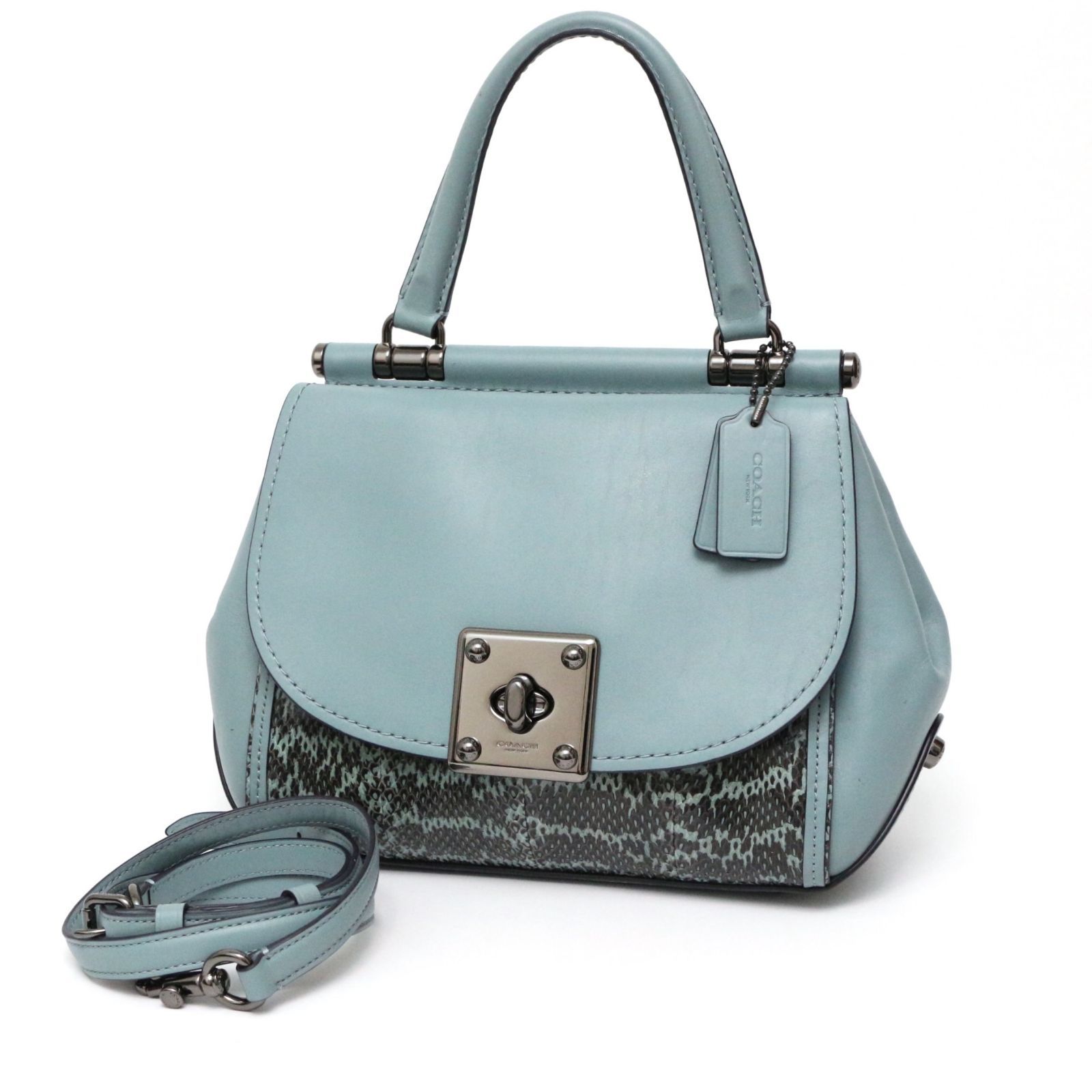COACH 2WAY ショルダーバッグ ハンドバッグ レザー ライトブルー