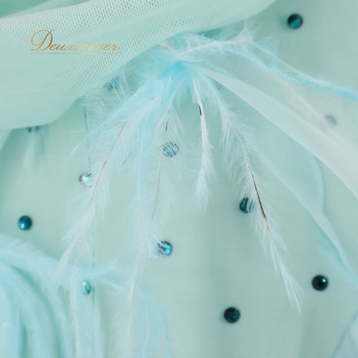 ファッションアイテム 社交ダンス 衣装 スタンダード ドレス スタンダードドレス ワンピース 水色 羽 フロート パーティ 発表会 デモ 競技 ブルー系 エレガント ステージ用 おしゃれ フェミニン 装飾 競技用 舞台衣装 ダンスパーティ