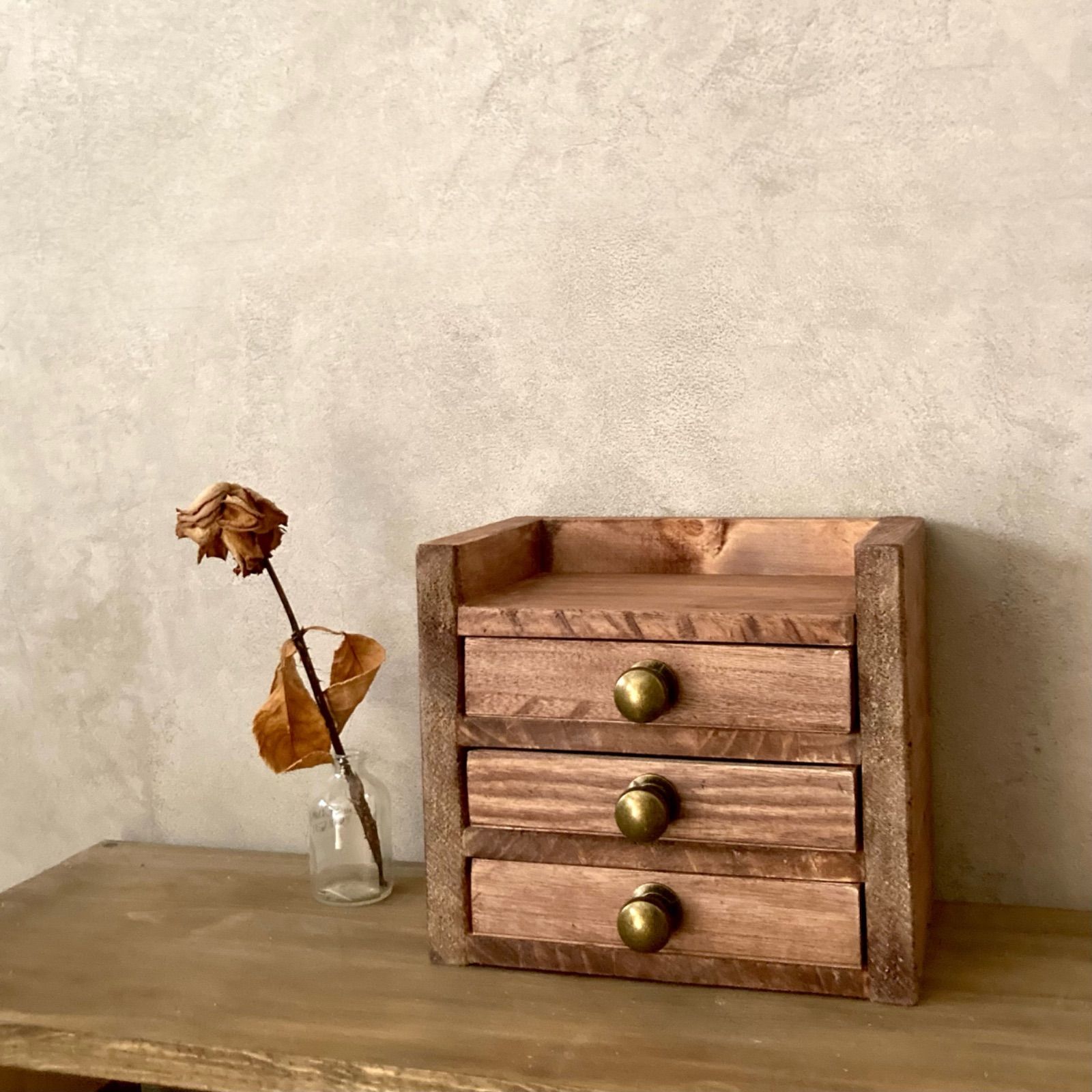 木製　アンティーク　アクセサリーボックス　ジュエリーケース　3段 アクセサリー収納 アンティーク風 レトロ アクセサリーボックス