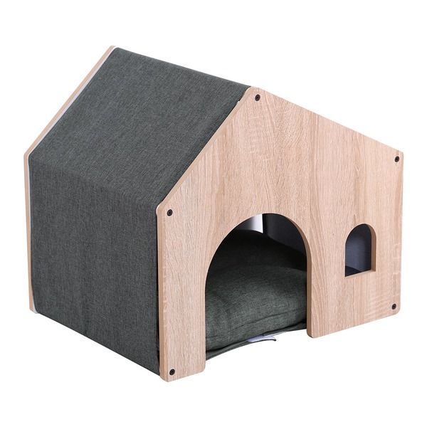ペットハウス クッション付き 天然木製 ナチュラル 組立品 代引不可