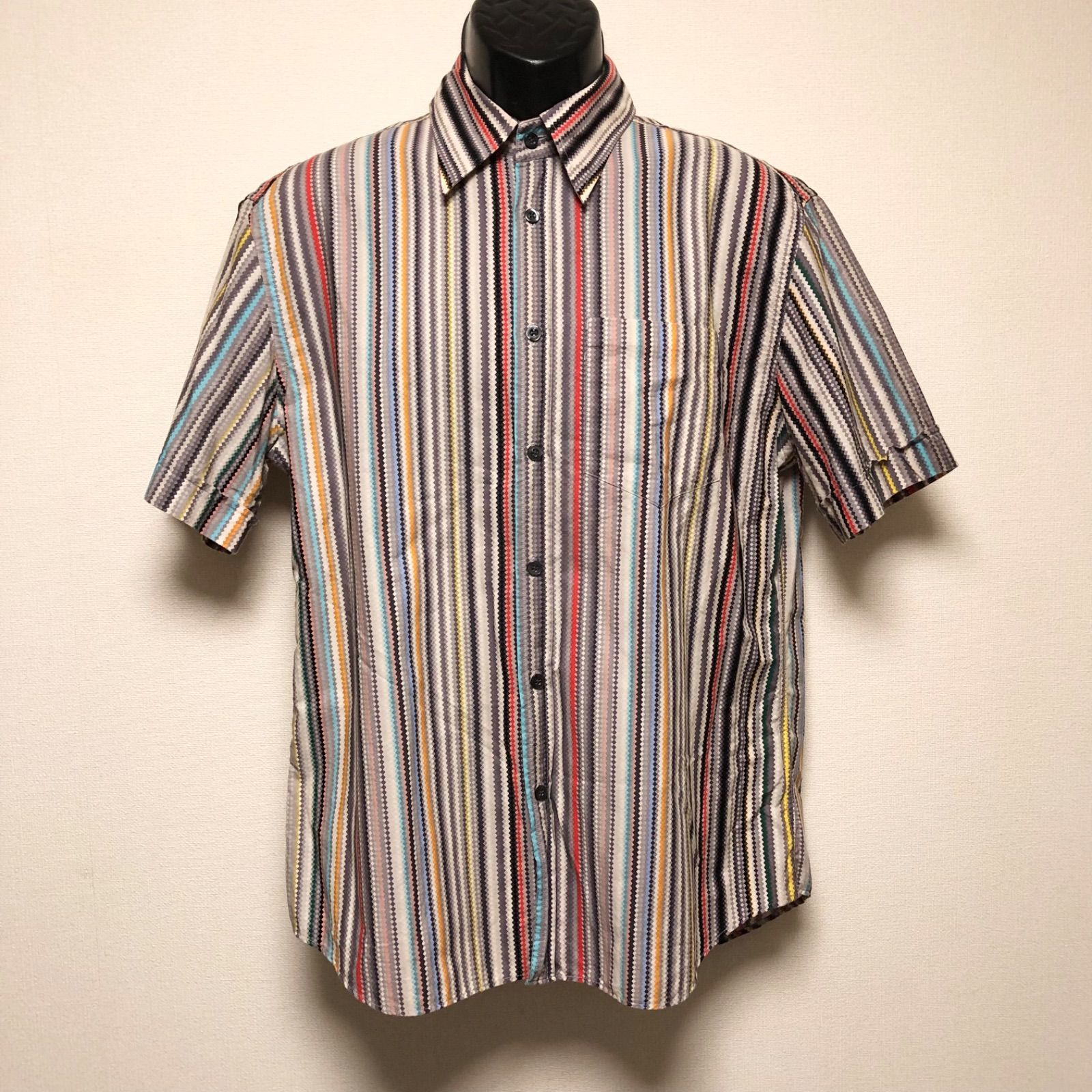 美品◎ポールスミスロンドン マルチストライプ 長袖シャツ 羽織り 日本製 メンズ 即決 Paul smith LONDON メンズM マルチストライプ シャツ