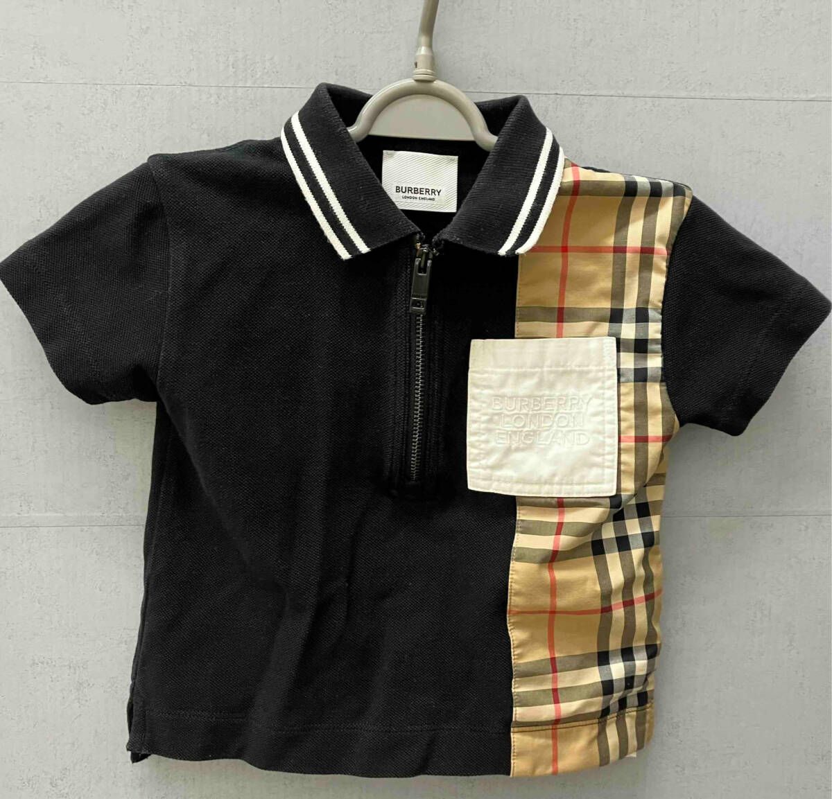 品質保証，お買い得 BURBERRY バーバリー 子供服 半袖ポロシャツ サイズ86 ブラック 着丈31cm 半袖シャツ・ブラウス
