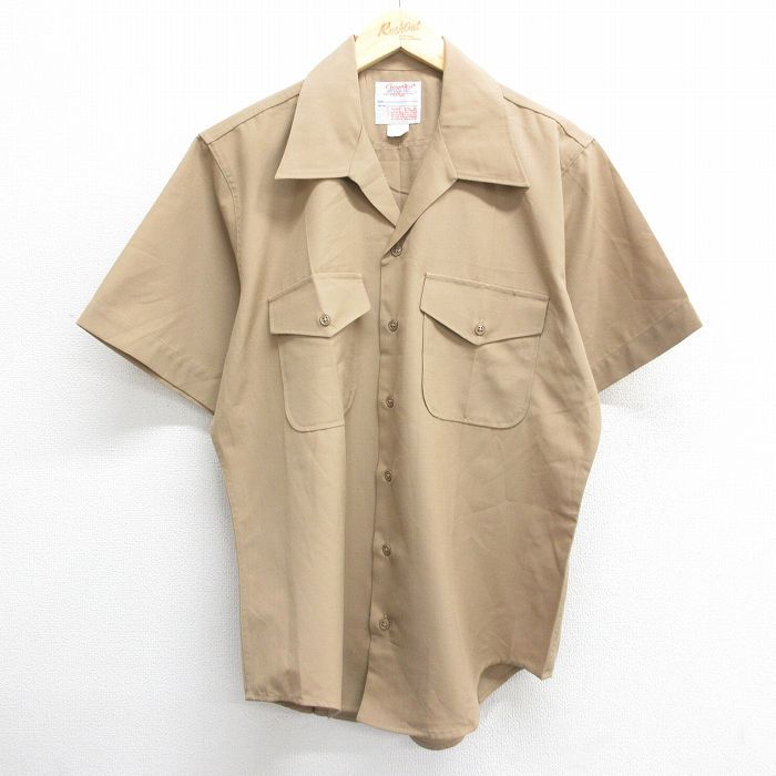 XL/古着 半袖 ミリタリー シャツ メンズ 90s USMC 開襟 オープンカラー ベージュ カーキ 24jun19 中古 トップス