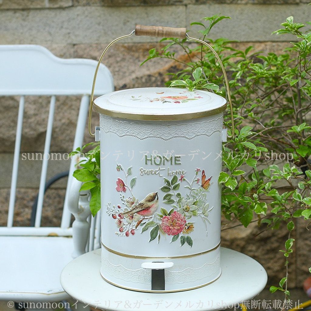 鳥 ホワイト ダストボックス 雑貨 ガーデンインテリア ガーデニング 庭の装飾 ガーデン雑貨 鉄 インテリア 蝶 エレガント ヨーロッパ風 おしゃれ ゴミ箱 お洒落 庭用 8-14 ガーデン 花