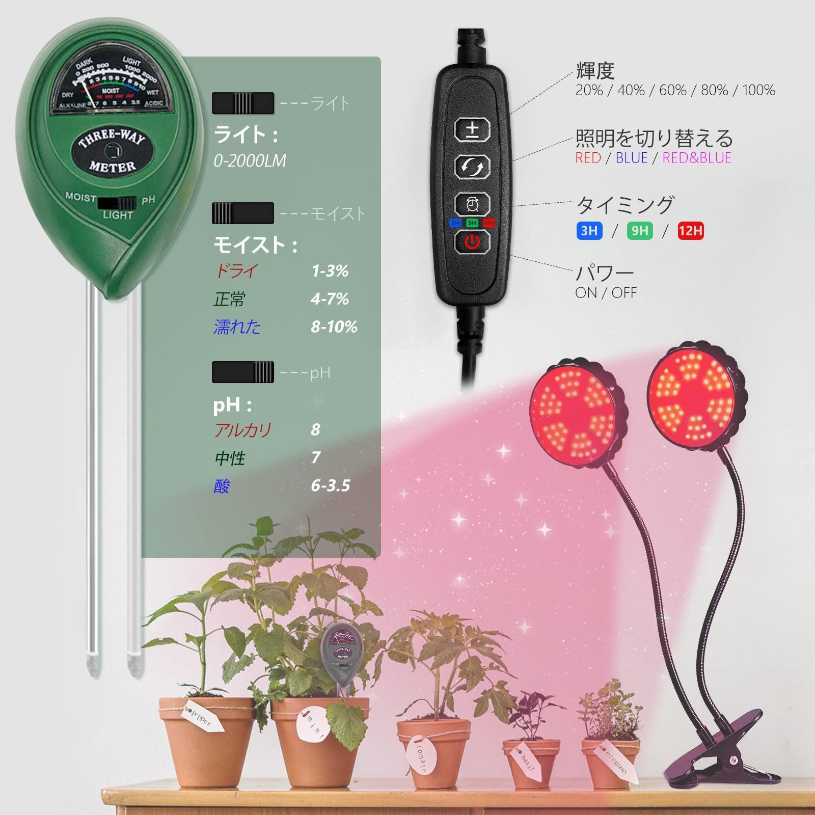 ■送料無料■植物育成ライトLED屋内植物のライトを栽培し USB植物栽培ライト2頭タイミング機能付き(3/6/9H) 360°