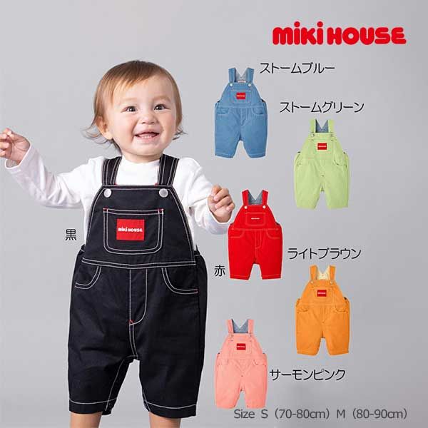 ミキハウス正規販売店|ミキハウス mikihouse ロゴ ６分丈オーバーオール S 70-80cm ストームブルー 38