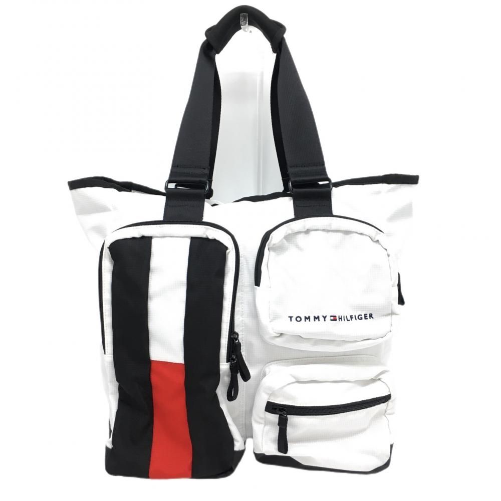 【美品】トミーヒルフィガー ビッグトートバッグ 白×黒 内外ポケット付 ゴルフ Tommy Hilfiger Golf