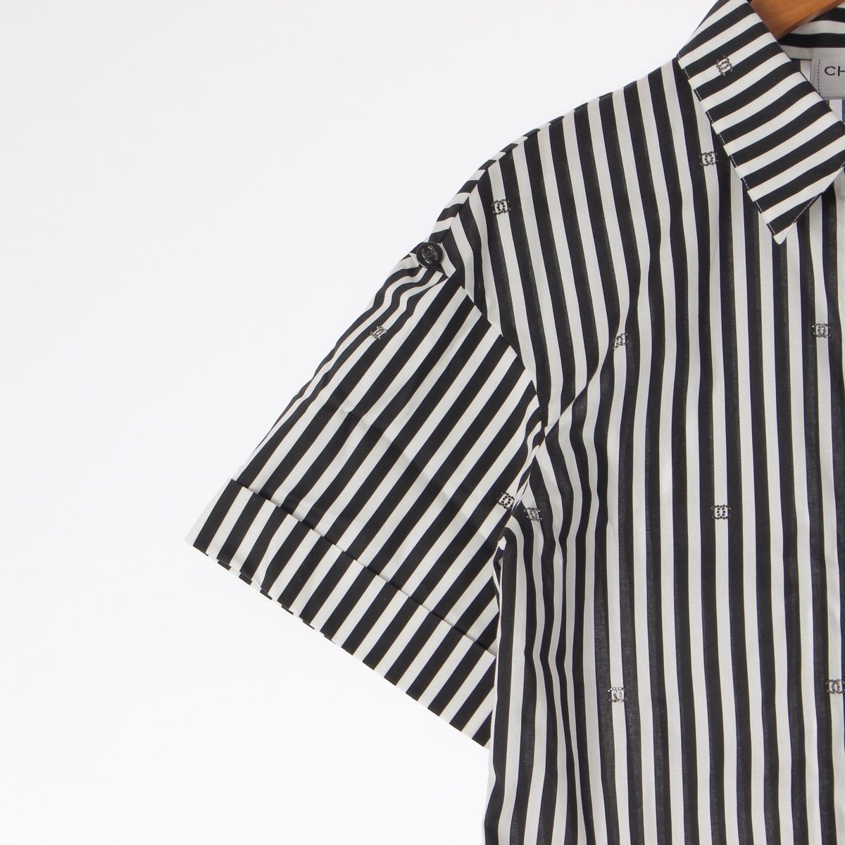 シャネル 24年 ココマーク ストレッチ ポプリン ブラウス P76220  