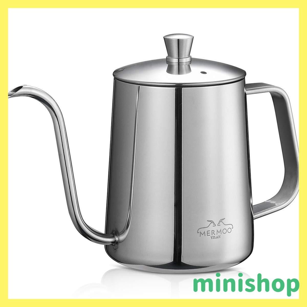 【数量限定】MERMOO YILAN (メルムー・イーラン)コーヒー ドリップ ポット 2~3人用 600ml コーヒー ドリップ ケトル 蓋付き 人気 ステンレス 細口 珈琲 やかん リップケトル（シルバー）