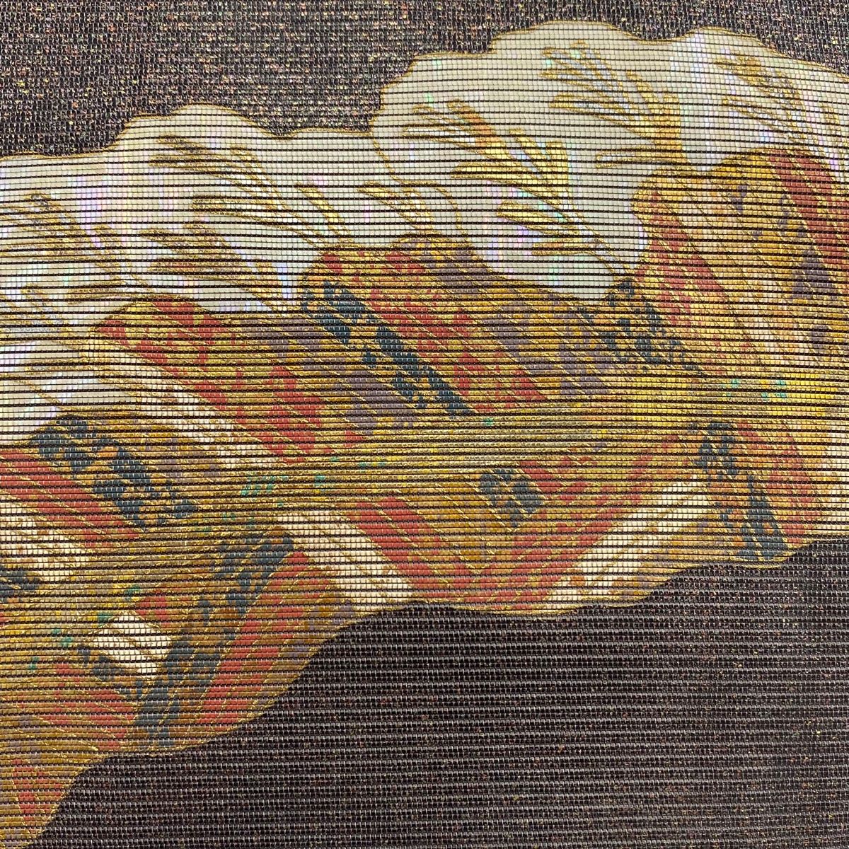 名古屋帯 秀品 夏帯 絽 柴垣 螺鈿箔 箔 灰色 正絹 【中古】 名古屋帯