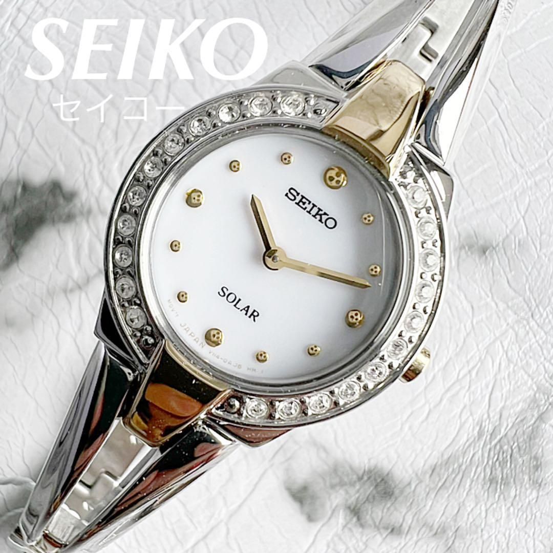 スワロフスキー ダイヤ★セイコー/SEIKO ソーラー レディース腕時計 21