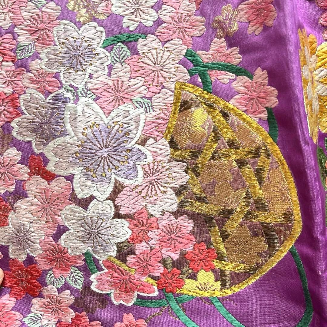色打掛 乱菊 桜 楓 葵 花籠 唐織 パープル 着物 034a d① - メルカリ