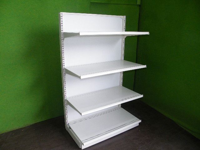 オカムラ製 H150cm×W90cm 単体片面３段エンド什器 背面ボードタイプ 陳列棚 システム什器 S-632