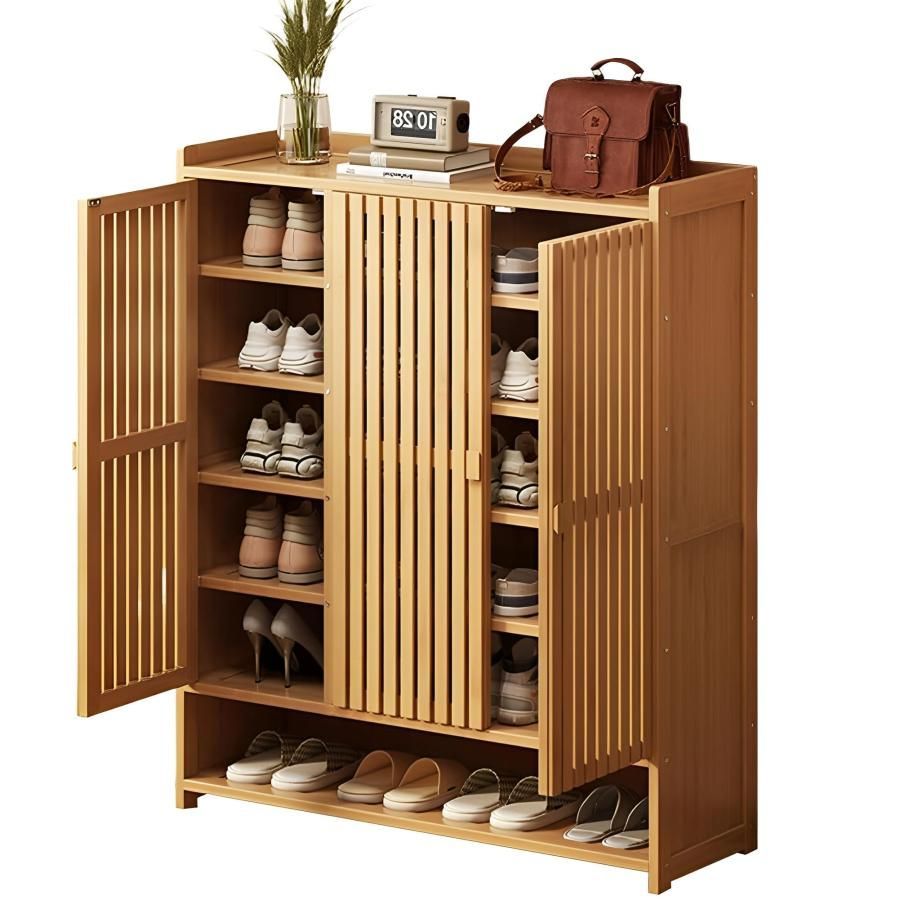 シューズボックス 下駄箱 靴箱 大容量 天然竹製 扉付き 玄関収納 スリム 薄型 省スペース 消臭 組立式 小物収納 玄関 廊下 下駄箱 シューズキャビネット