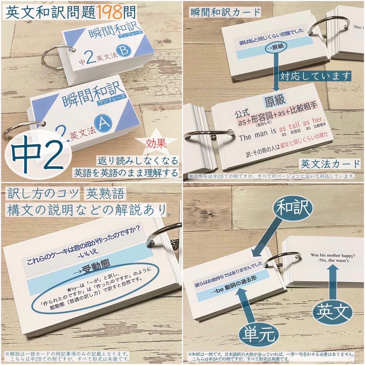中学英文法＋瞬間和訳＋英単語カード　中学英語　暗記カード　英文読解　英文解釈 資格試験学習セット 中学英文法 中学英語 瞬間和訳 英単語カード