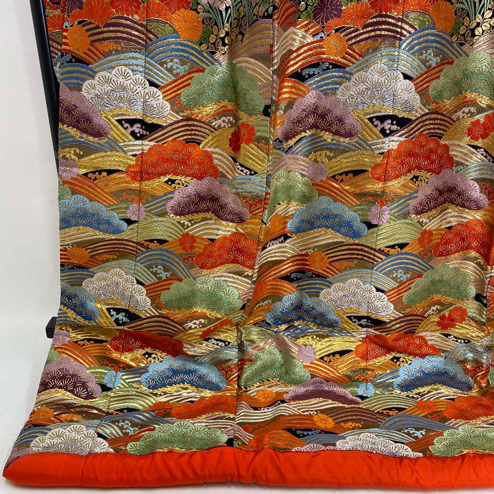 色打掛 正絹 鶴 刺繍 黒 金 打掛 Lサイズ 裄68 花嫁衣裳 婚礼  