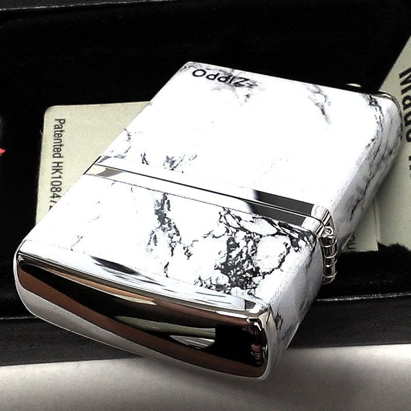 ジッポ ライター ZIPPO ロゴ シルバー ホワイト 4面加工 大理石 Marble 